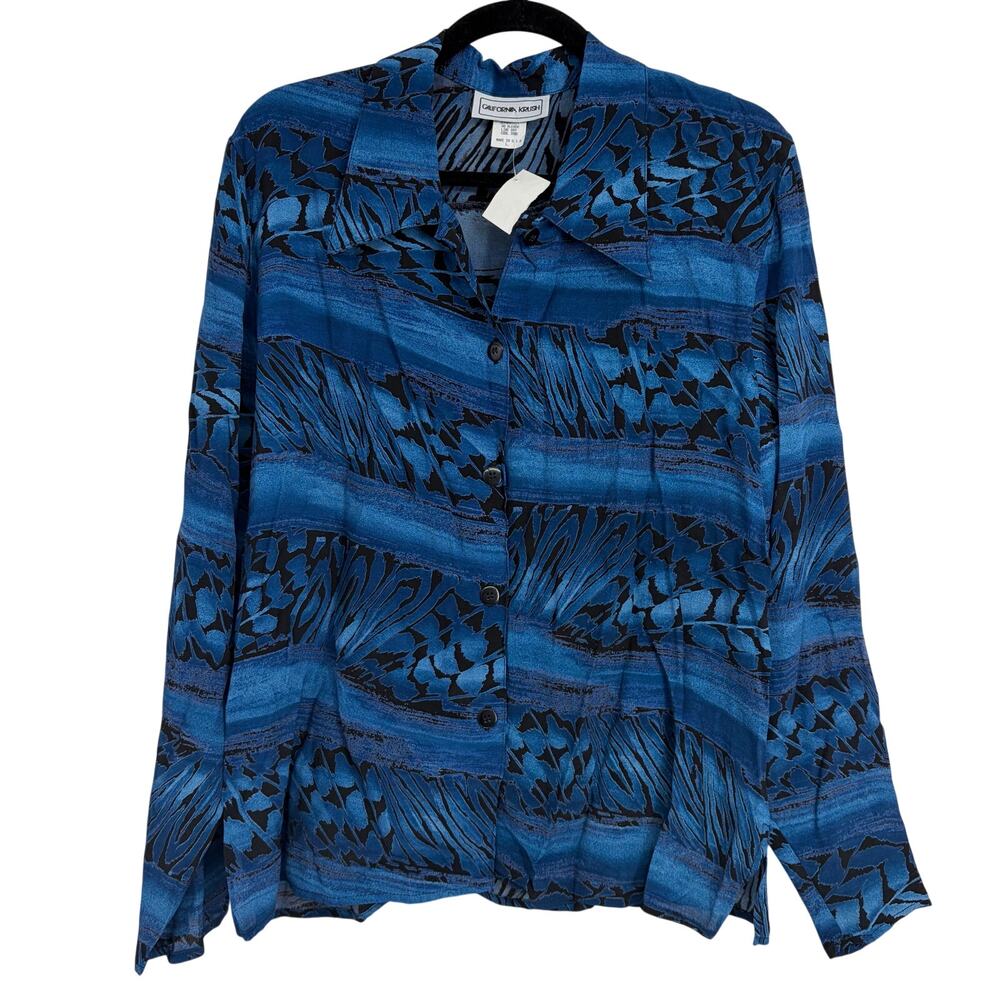 California Krush Vintage Women's Blue Nature Button Up Rayon Top Size Large